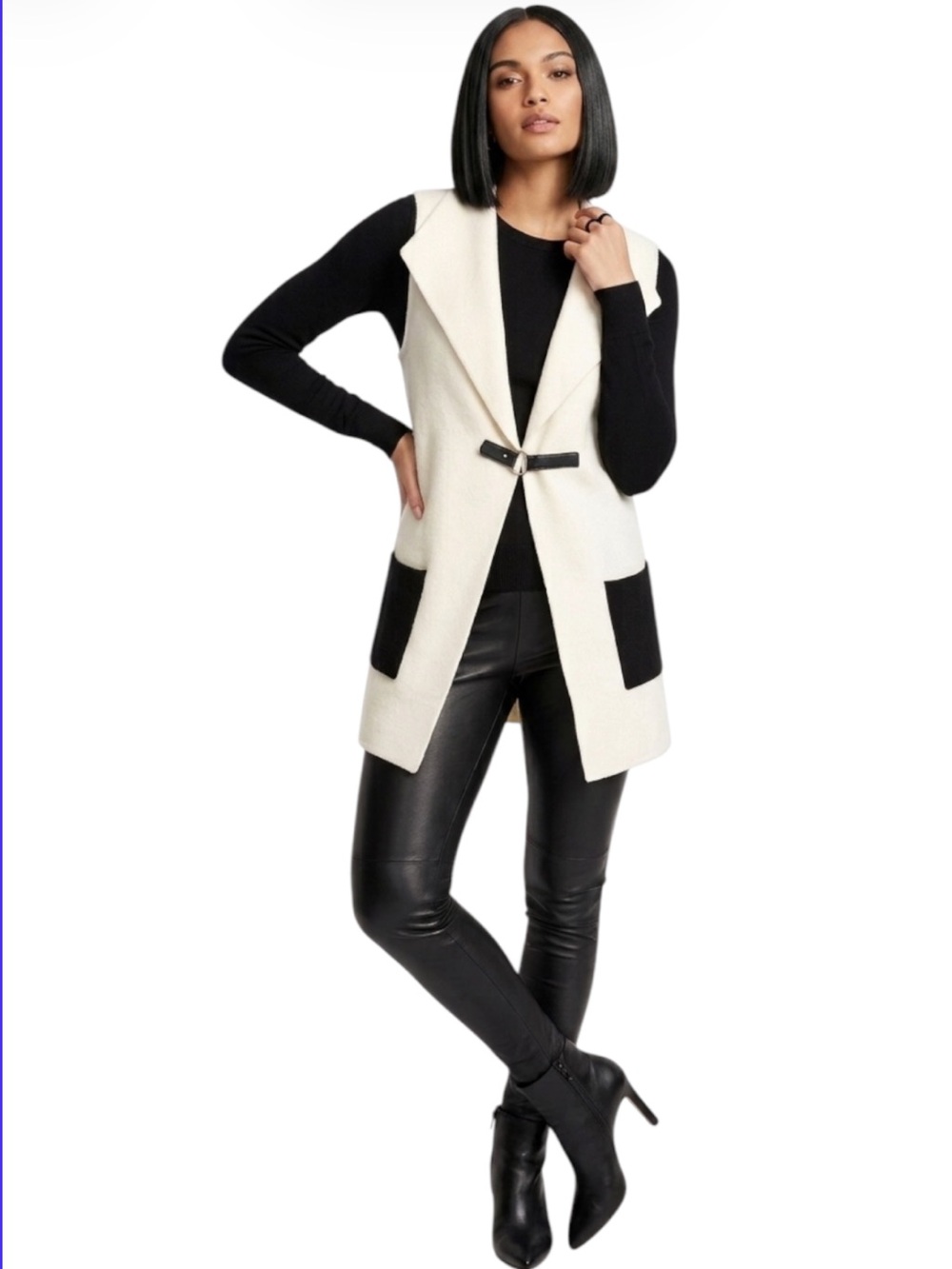 Elena Wang vest black & white color block tailored small NWT